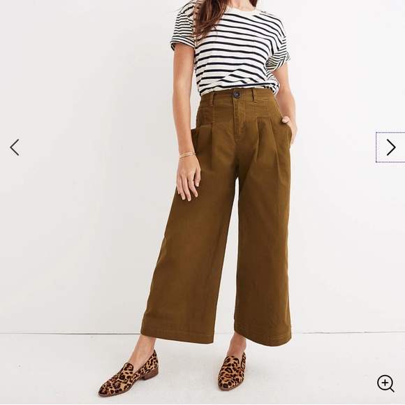 Madewell Pants - Madewell Olive Pleated Wide Leg Pants Size 8